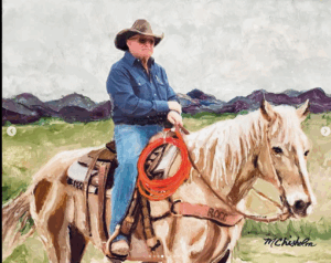 Portrait of a Rancher on his horse by artist Maryanne Chisholm